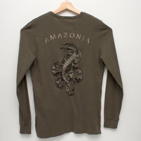 Stroy Amazonia Snake Embroidered Long Sleeve T Shirt Large Dark Olive Green - Picture 1 of 6